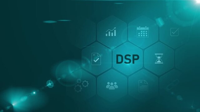DSP - Demand Side Platform business, Technology, Internet and network concept. optical lager light background