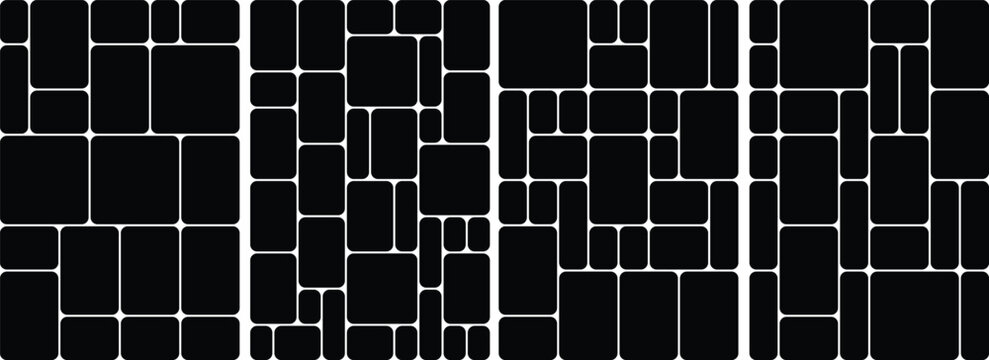 Bento grid vector vertical layouts 8 x 8 black.8x8 Modular Bento Grid in Black Vector Layout. Minimal Interface Template for Modern UI Design. Structured Digital Composition Concept