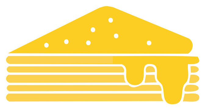 Golden stack of pancakes with dripping sweet syrup, minimalist flat design breakfast food illustration