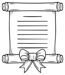 Fototapeta premium Blank Scroll Document With Bow Ribbon Isolated Outline Drawing