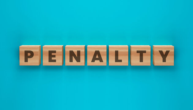Penalty Block Message: A direct overhead view showcases wooden blocks meticulously arranged to spell the word Penalty, offering a striking visual representation of rules and consequences.