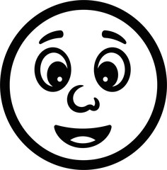 Fototapeta premium Cartoon Face Icon - Happy Expression, Simple Line Art, Vector Illustration