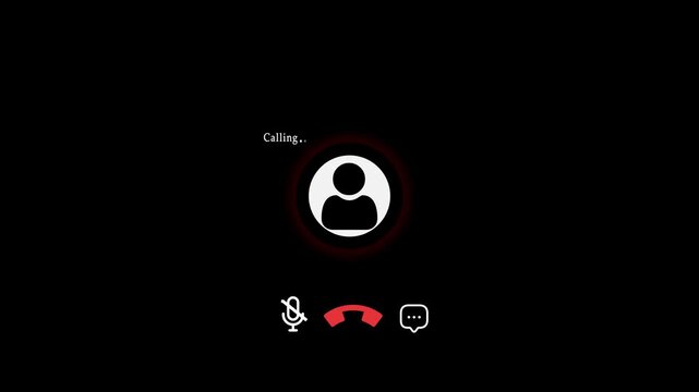 Video call interface with calling text and person icon on black communication online. 4k video animation
