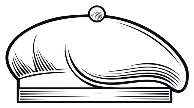 Stylized drawing of a classic beret hat with a decorative button on top