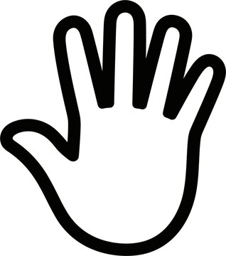 Stylized Open Hand Icon, Five Fingers Spread, Simple Outline Vector Graphic