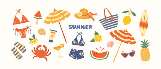 Summer beach tropical vacation set of elements © Myurenn