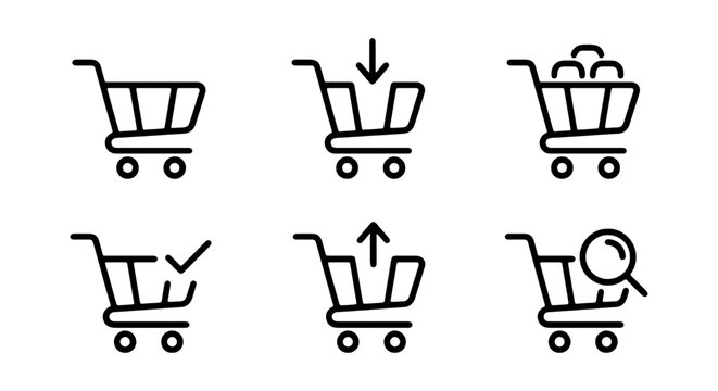 Shopping Cart Icons: Add, Remove, Full, Checked, Search, Vector Set