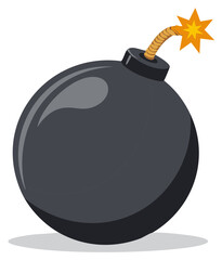 Naklejka premium Cartoon bomb with lit fuse, explosive device, danger concept.