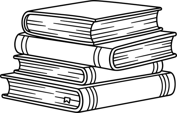 Stack of Outline Books, Vintage Style Illustration
