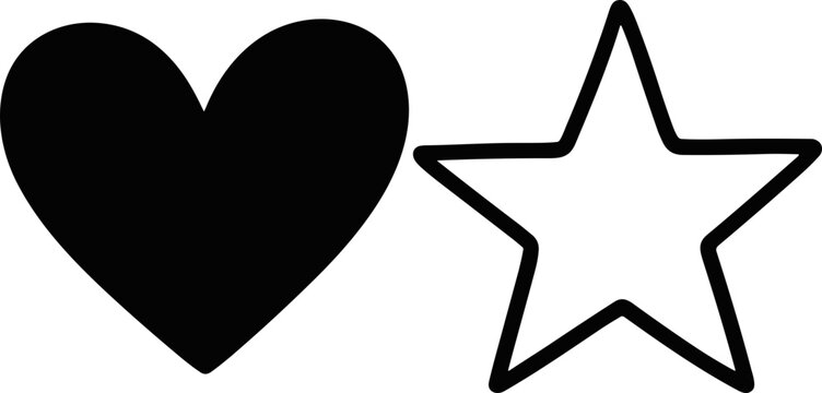 Black Heart and Outline Star, Simple Shapes, Contrast, Love and Success Symbols