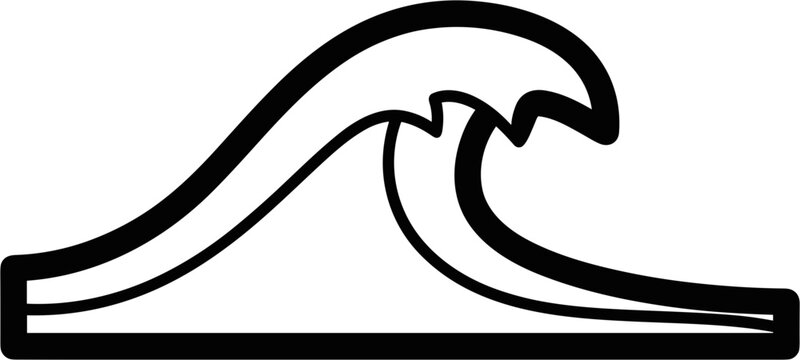 Stylized wave icon, black and white simple design, ocean symbol, water graphic