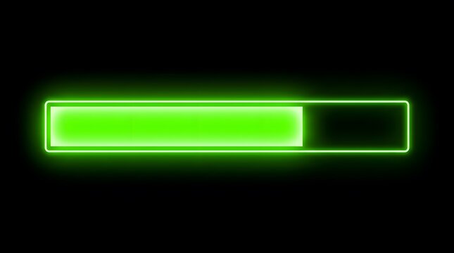 Neon green loading bar with glowing effect on black background for technology and progress indicators