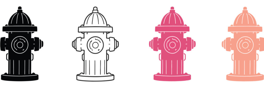 Fire hydrant icon set vector illustration featuring urban water hydrant equipment for firefighting safety emergency response and infrastructure concepts