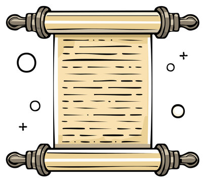 Ancient Scroll with Handwritten Text and Decorative Circles and Plus Symbols