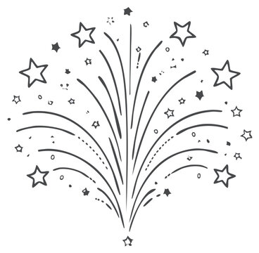 Simple hand drawn fireworks exploding with stars and dots illustration