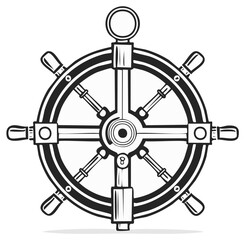 Obraz premium Nautical Ship Wheel Line Art: Classic Steering Control for Navigation and Maritime Heritage