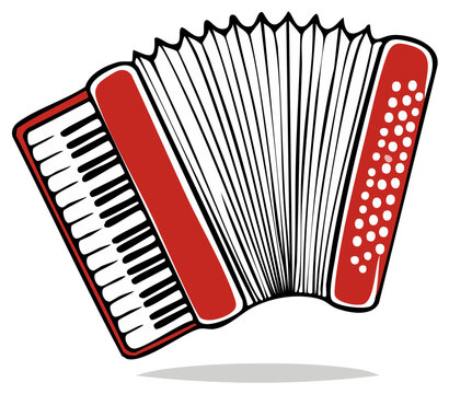 Classic Red Accordion Musical Instrument with Black and White Keys and Pleated Bellows