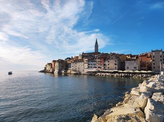 Naklejka premium Rovinj old town skyline by the Adriatic Sea, Croatia