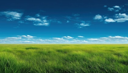 Obraz premium Lush Green Field Beneath Azure Sky: A Refreshing And Breathtaking Display Of Natural Beauty. Enjoy The Serene And Peaceful Landscape.