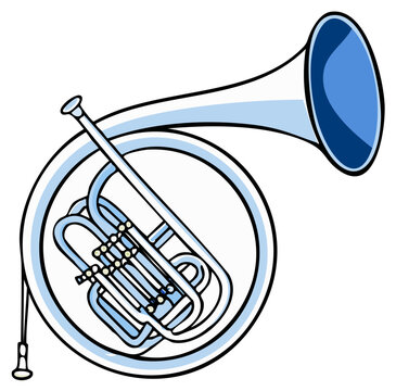 Stylized Illustration of a Blue and White Sousaphone Musical Instrument with Intricate Detailing