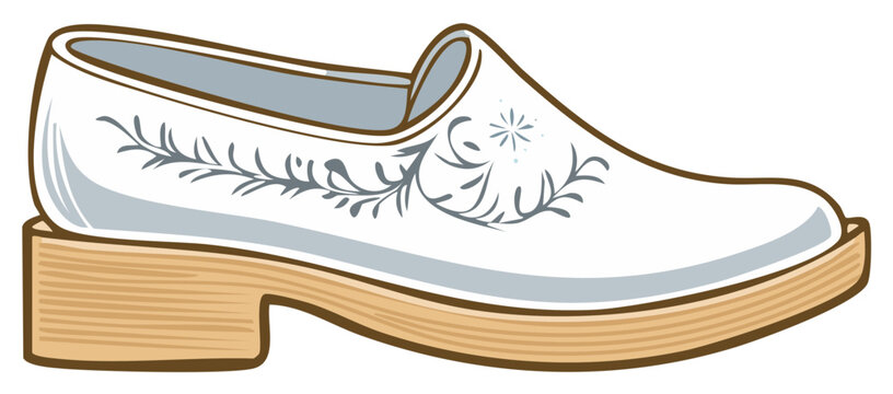 Traditional Wooden Clog with Floral Pattern Vector Illustration