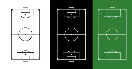 Soccer field pitch from aerial perspective. Green football field with marked lines, goal areas, and grass texture. Top view stadium ground layout for sport game design template. © YURII