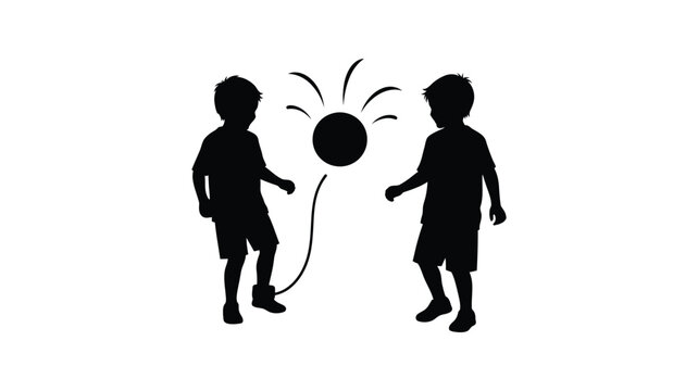 Two young boys playing with a tethered ball outside
