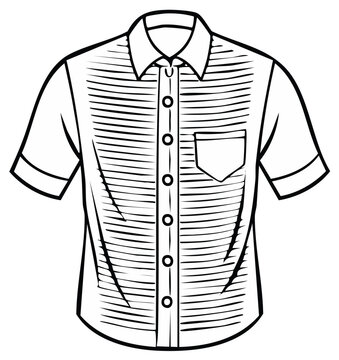 Short sleeve button-up shirt with horizontal stripe pattern and chest pocket line art illustration
