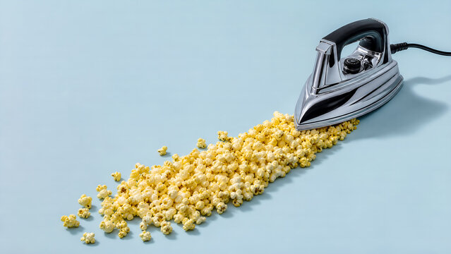 The Hot Snack: Surreal Concept of an Iron Machine Popping Corn.