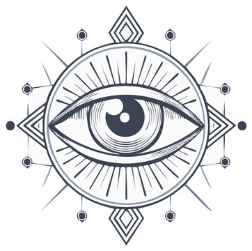 Eye of Providence Symbol, Masonic or Occult Sign with Eye, Rays and Geometric Starburst Design