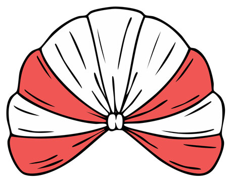 Traditional red and white fabric turban headwear illustration representing cultural attire and elegance