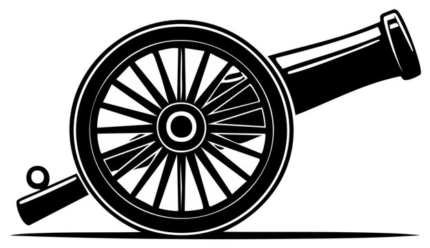 Historic Cannon Silhouette Isolated on White, Symbol of Warfare and Power