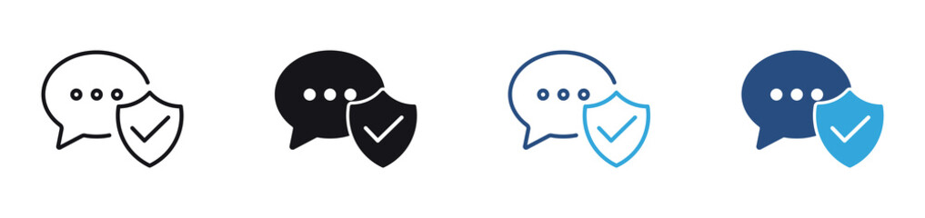 Secure Messaging icon set. chat bubble with shield and check mark icons. protected communication and online privacy concept. vector illustration. © Icon Atelier