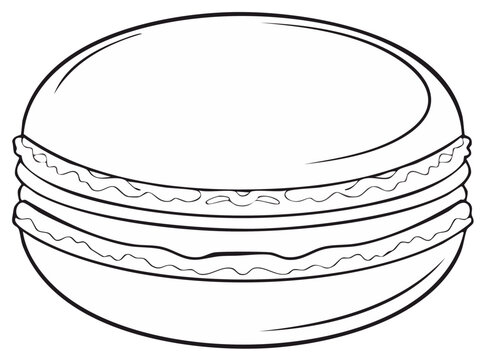 Simple line art drawing of a French macaron dessert for a coloring page