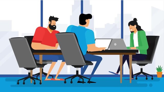 Business Professionals Having Informal Meeting in Modern Office, Concept of Creative Thinking and Collaborative Workspace, 2D Flat Animation