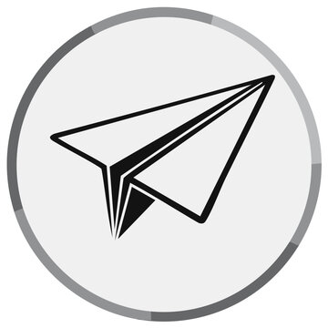 Paper airplane icon design, black outline on button, symbol for sending messages, easy communication