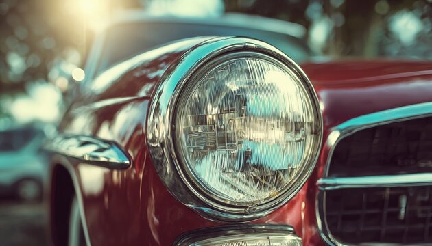 Vintage Filter Effect Enhances The Headlight Lamp Of A Classic Car, Creating A Timeless Look For A Nostalgic Aesthetic.