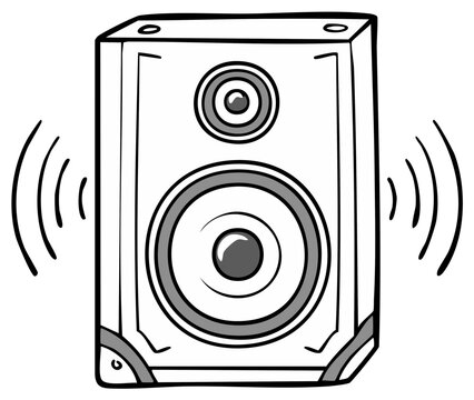 Classic audio speaker emitting sound waves with woofer and tweeter illustration