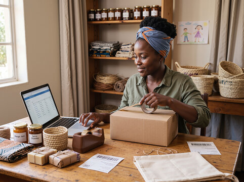 Home business packing handmade products for online order