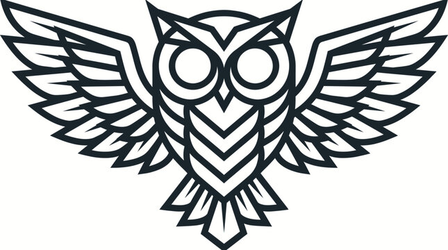 An illustration of a majestic owl with spread wings facing forward.