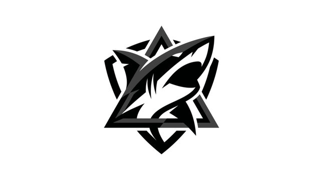Illustration depicts a shark within geometric shapes.