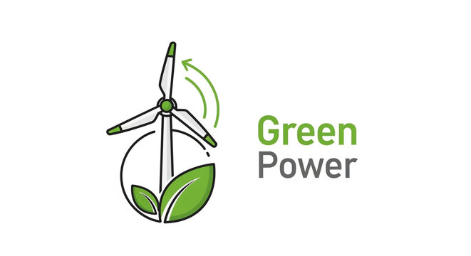 Wind turbine illustration representing sustainable green energy and environmental power solutions