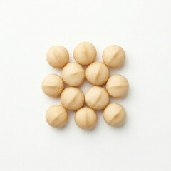 Fototapeta premium Wooden spheres arranged on white background in geometric pattern 