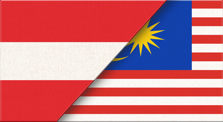 Fototapeta premium Double Flag of Austria and Malaysia on Fabric Texture - 3D image.