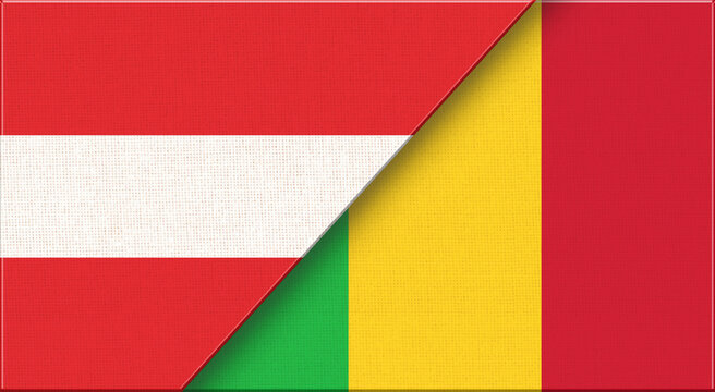 Double Flag of Austria and Mali on Fabric Texture - 3D illustration