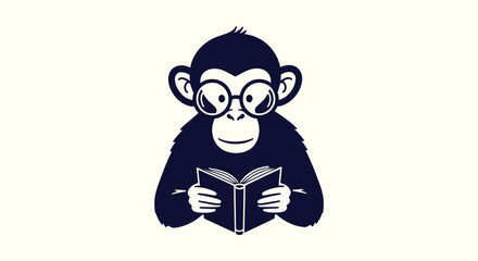 Intelligent monkey character wearing glasses reading a book minimalist vector illustration graphic © Vectorus