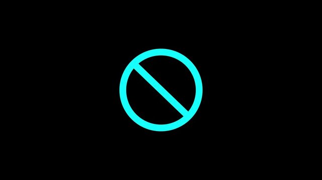 Glowing sign stop, cross, x, ban, cancel, prohibited icon animation on white background.4k motion graphics video