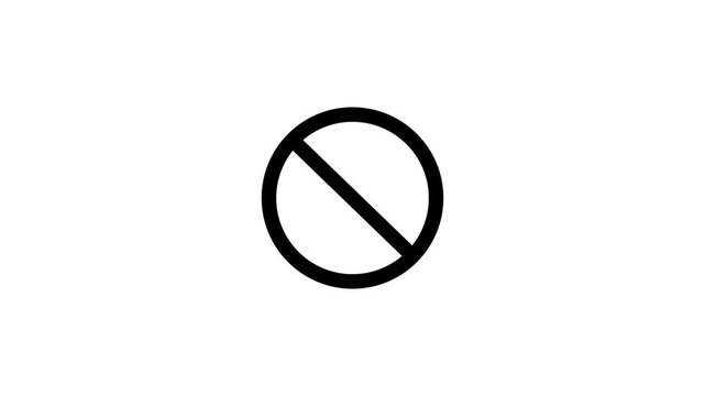 Glowing sign stop, cross, x, ban, cancel, prohibited icon animation on white background.4k motion graphics video