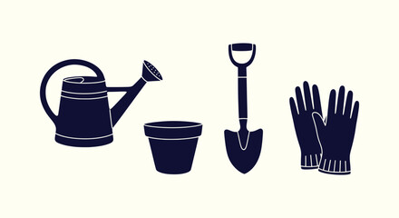 Gardening tools icons set including watering can flower pot shovel and gloves vector illustration © Vectorus
