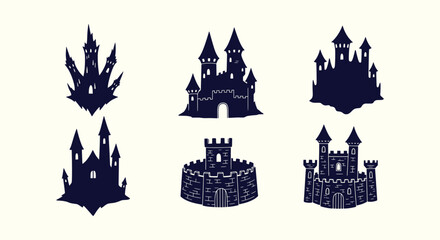 Medieval Castle Silhouettes Collection, Fantasy Fortress and Palace Vector Illustrations for Design. © Vectorus